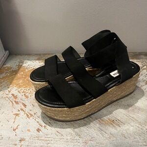 Steve Madden Kacia Black Elastic Espadrille Wedge Sandals Platform KCIK01S1 8.5M